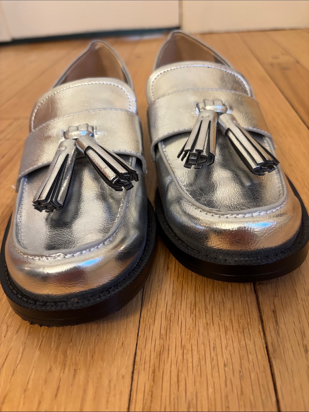 Franco Sarto Lucia Slip On Tassle Loafer Silver 7.5